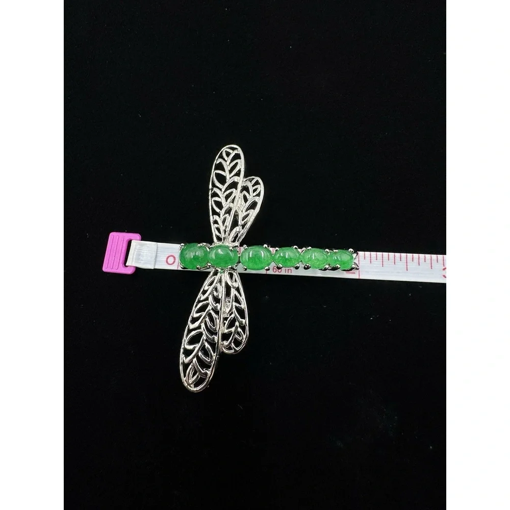 Silver Tone Jadeite Openwork Dragonfly Brooch Pin Bug‎ Jewelry